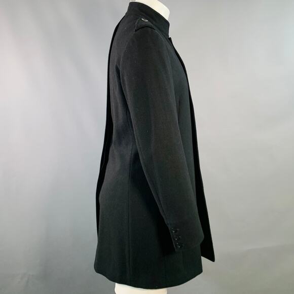 YOHJI YAMAMOTO Size M Black Wool Nehru Collar Tails Overcoat - Picture 3 of 8